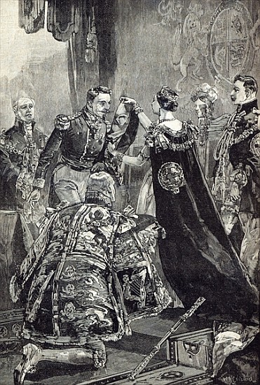 The Queen investing the Emperor of the French with the Order of the Garter from English School