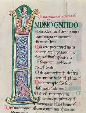 Historiated initial ''I'', Psalm 10, St. Alban''s Psalter, c.1123