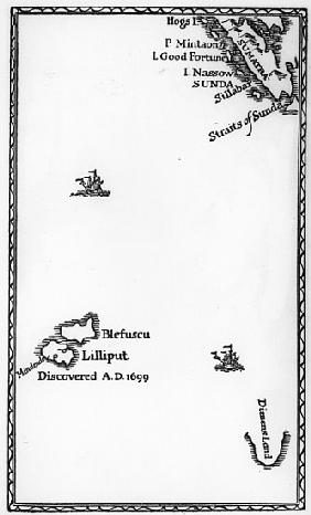Map of Lilliput and Blefuscu, from the first edition of ''Gulliver''s Travels'' Jonathan Swift