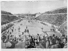 Revival of the Olympic Games in Athens: Loues winning the race from Marathon, 10th April 1896