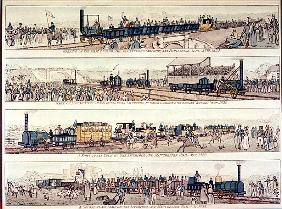 The opening of the Stockton and Darlington railroad, 1825; Locomotive race at Rainhill, near Liverpo