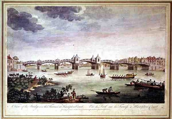 View of the Bridge over the Thames at Hampton Court; engraved by John Bowles (fl. 1724-56) from English School