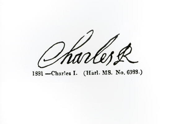 Signature of King Charles I (1600-49) (engraving) (b/w photo) from English School, (17th century) (after)