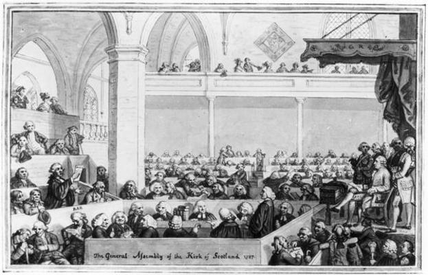 The General Assembly of the Kirk of Scotland, 1787 (engraving) (b&w photo) from English School, (18th century)