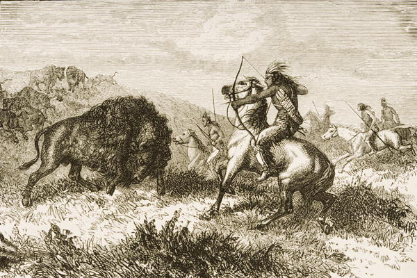 Buffalo Hunting on the Great Plains between St. Louis and Denver, c.1870, from 'American Pictures', from English School, (19th century)