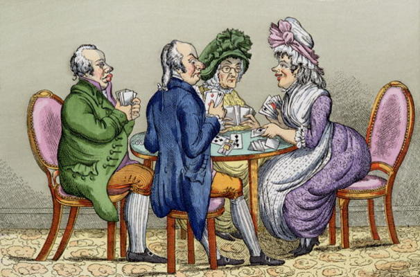 The Whist Party (colour litho) from English School, (19th century)