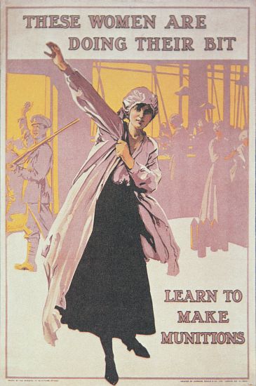 Poster depicting women making munitions from English School, (20th century)