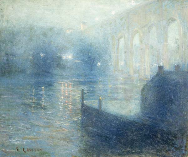 Harlem River at Night, Blue Reflection from Ernest Lawson