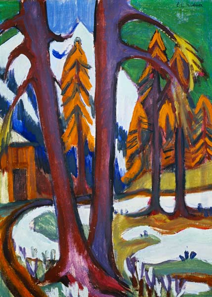 Early spring landscape with larches from Ernst Ludwig Kirchner
