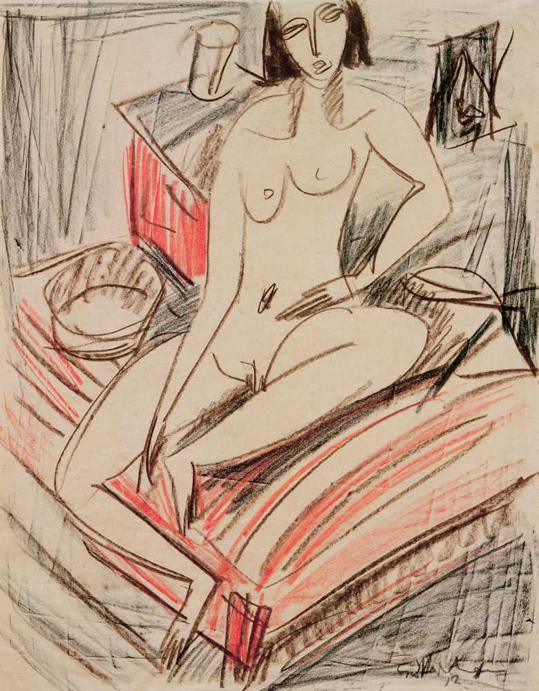 Female nude, sitting on bed from Ernst Ludwig Kirchner