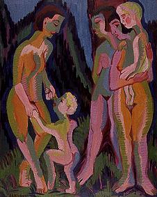 Three naked women with children from Ernst Ludwig Kirchner