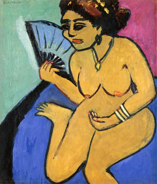 Sitting nude with fan from Ernst Ludwig Kirchner