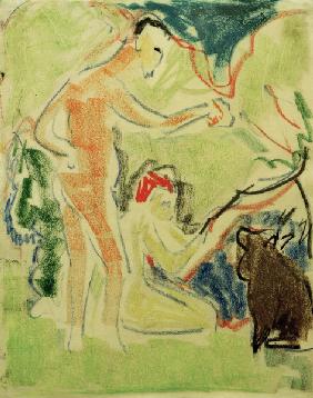 Bathers with dog in Moritzburg