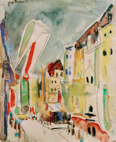 Street scene with flags