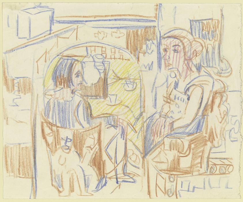 Zwei Frauen am Kaffeetisch in Kirchners Atelier from Ernst Ludwig Kirchner