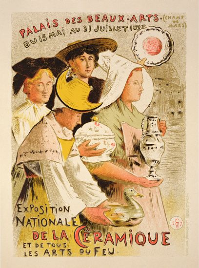 Reproduction of a poster advertising the 'National Exhibition of Ceramics' from Etienne Moreau-Nelaton