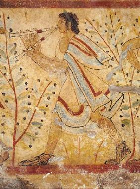 Musician playing the Pipes, from the Tomb of the Leopard