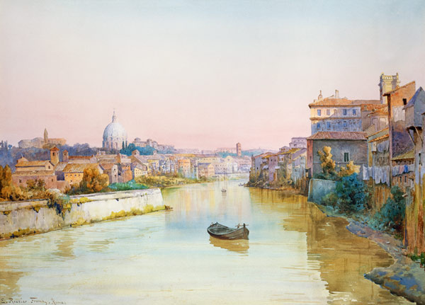View of the Tevere from the Ponte Sisto from Ettore Roesler Franz