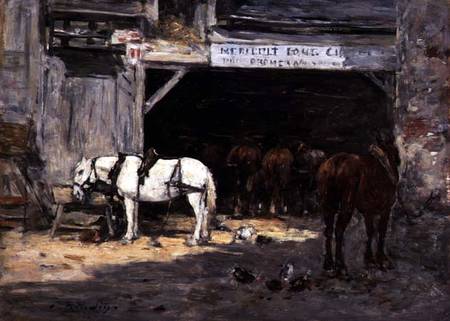 Horses for Hire in a Yard from Eugène Boudin