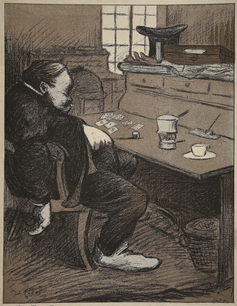 Hard at work, a break from cards and coffee!, illustration from ''L''assiette au Beurre: Les Fonctio from Eugene Cadel