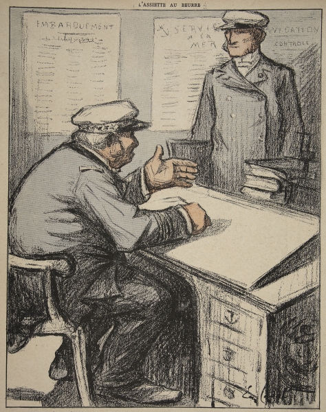 Two maritime gentlemen in their offices, illustration from ''L''assiette au Beurre: Les Fonctionnair from Eugene Cadel