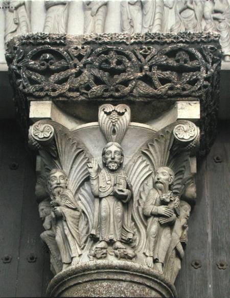 Column capital with Christ Blessing from the West Portal of the facade from Eugene Emmanuel Viollet-le-Duc