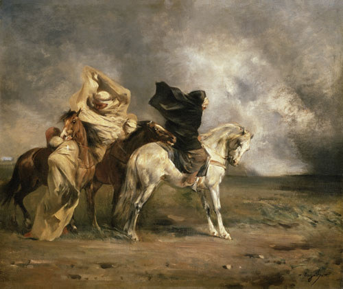 Rider bunch in the paying sandstorm. from Eugène Fromentin
