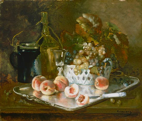 Still life with peaches, grapes and wine-glass from Eugene Henri Cauchois