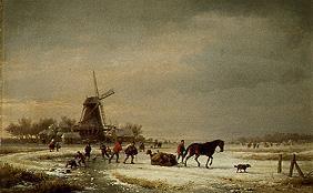 Winter landscape at a windmill