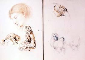 Six studies of female models, two pages from one of the artist's sketchbooks (pencil
