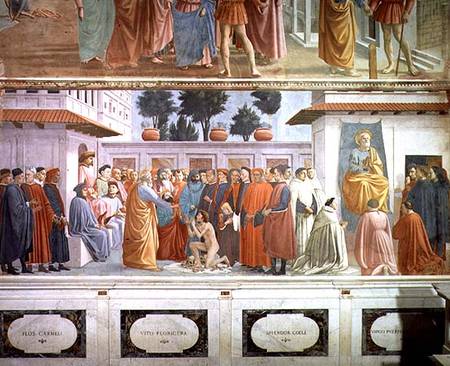 The Raising of the Son of Theophilus, the King of Antioch, and St. Peter Enthroned as First Bishop o from F. Masaccio