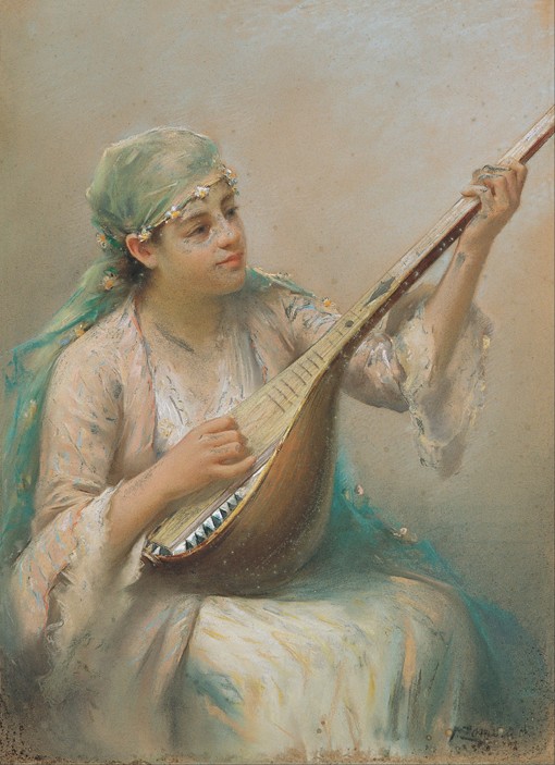 Woman Playing a Lute from Fausto Zonaro