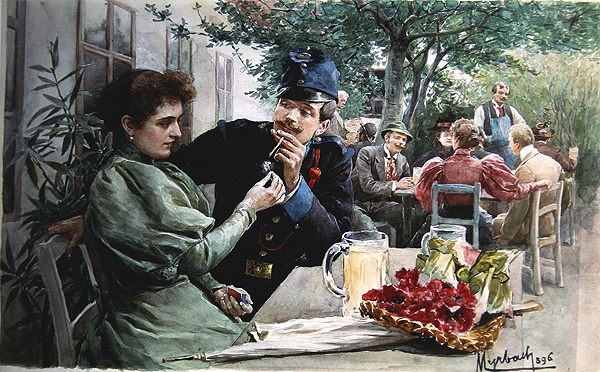 Soldier and a Young Girl Drinking New Wine, 1896 (w/c on paper)  from Felicien baron de Myrbach-Rheinfeld