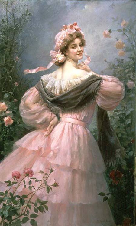 Elegant woman in a rose garden from Felix Hippolyte-Lucas