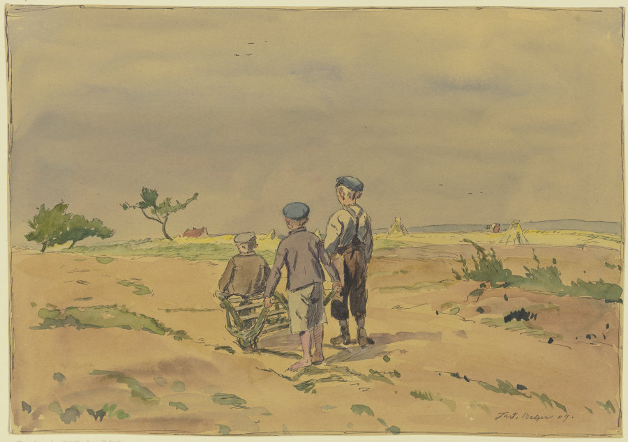 Kinder mit Schubkarren auf einem Landweg from Ferdinand Balzer