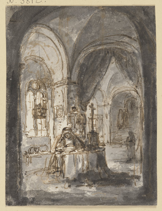 Eine Nonne sitzt in einer Kirche am Altar from Ferdinand Bol
