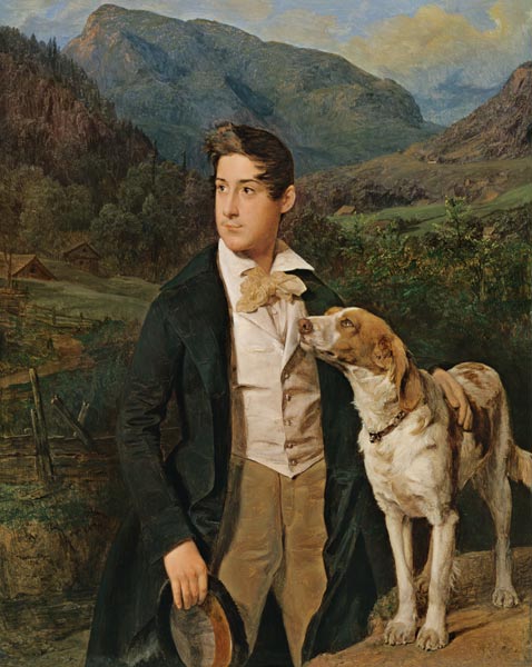 Woods miller son Ferdinand with dog from Ferdinand Georg Waldmüller