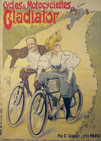 Poster advertising Gladiator bicycles and motorcycles from Ferdinand Misti-Mifliez