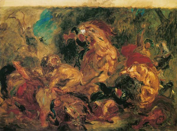 Lion hunting (draftdesign) from Ferdinand Victor Eugène Delacroix