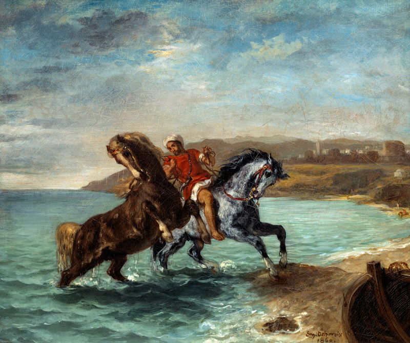 Two horses get out of the sea from Ferdinand Victor Eugène Delacroix