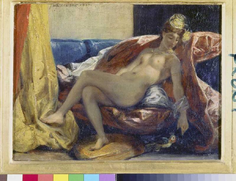 Naked woman, a parrot stroking. from Ferdinand Victor Eugène Delacroix
