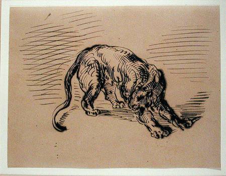 Tiger Frightened by a Snake from Ferdinand Victor Eugène Delacroix