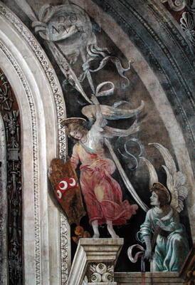 Two angels, detail from right side of the east wall in Strozzi Chapel, c.1457-1502 (fresco)