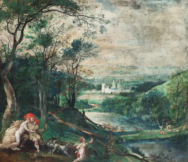 Venus and Adonis in a wooded Landscape in front of Castle Beersel from Flämisch/Holländisch
