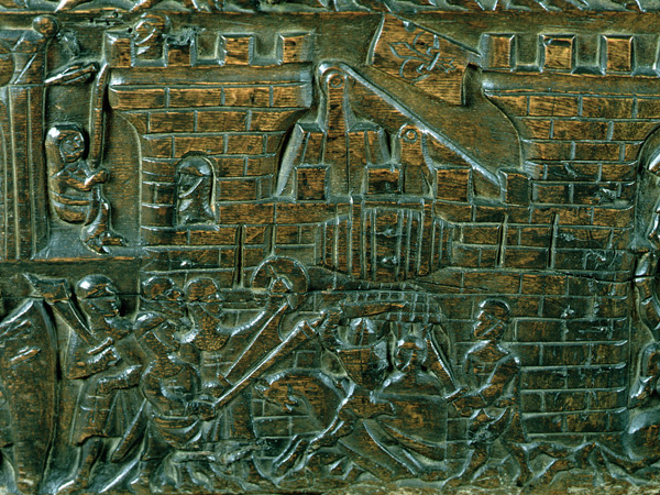 The Courtrai Chest depicting the attack of the Courtrai garrison, during the Battle of the Golden Sp from Flemish School