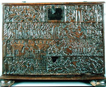 The Courtrai Chest depicting scenes from the Battle of the Golden Spurs fought in Courtrai in 1302 from Flemish School
