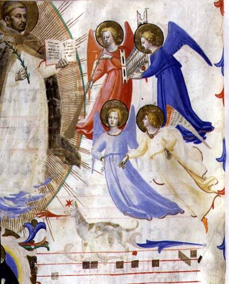 Ms 558 f.67v St. Dominic with four musical angels, from a gradual from San Marco e Cenacoli from Fra Beato Angelico