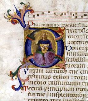 Ms 531 f.169v Historiated initial 'D' depicting King David with his lyre, from a psalter from San Ma