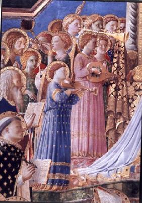 The Coronation of the virgin, detail of musical angels from the left hand side