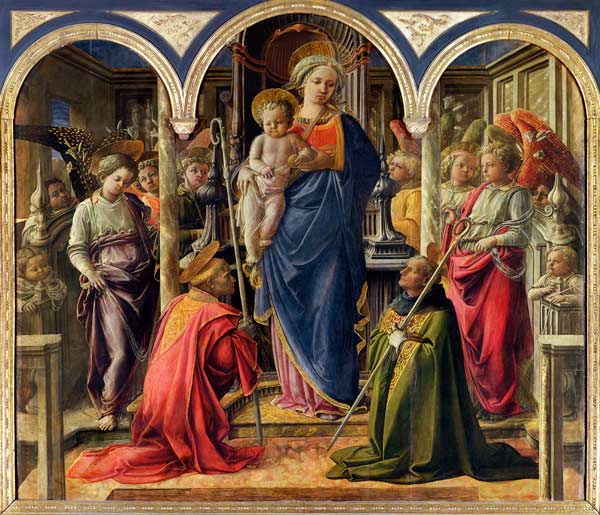 The Barbadori Altarpiece: Virgin and Child surrounded Angels with St. Frediano and St. Augustine from Fra Filippo Lippi